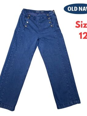 Old Navy Womens Jeans Extra High Rise Sz 12 Wide Leg Pants Button Pockets #226